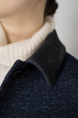 Odeeh Wool Blend Twill Cropped Jacket with Melange Effect in Navy Vancouver. Shop Online or in Store.