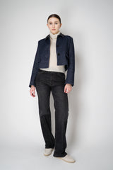 Odeeh Wool Blend Twill Cropped Jacket with Melange Effect in Navy Vancouver. Shop Online or in Store.