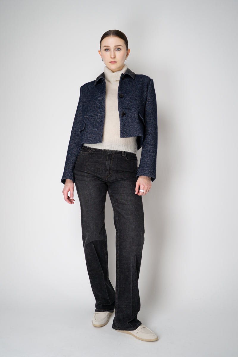 Odeeh Wool Blend Twill Cropped Jacket with Melange Effect in Navy Vancouver. Shop Online or in Store.