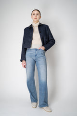 Odeeh Wool Blend Twill Cropped Jacket with Melange Effect in Navy Vancouver. Shop Online or in Store.