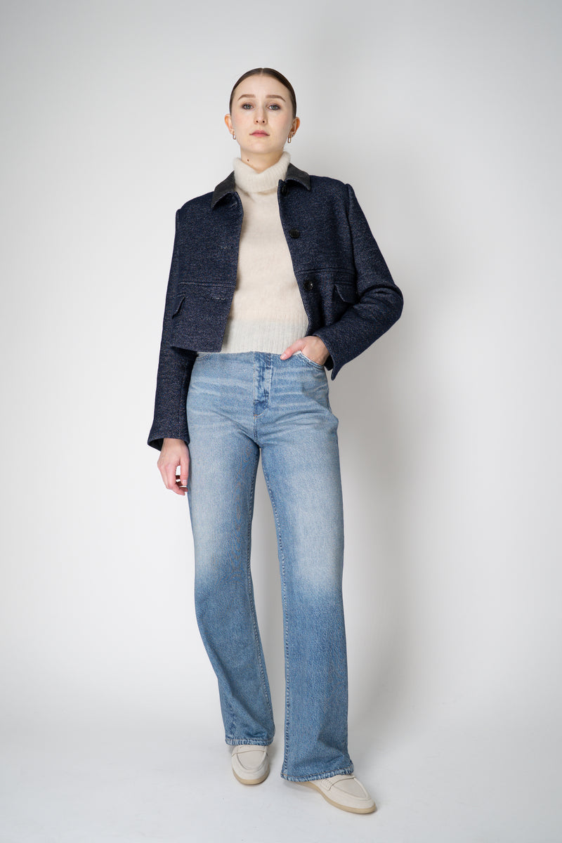 Odeeh Wool Blend Twill Cropped Jacket with Melange Effect in Navy Vancouver. Shop Online or in Store.