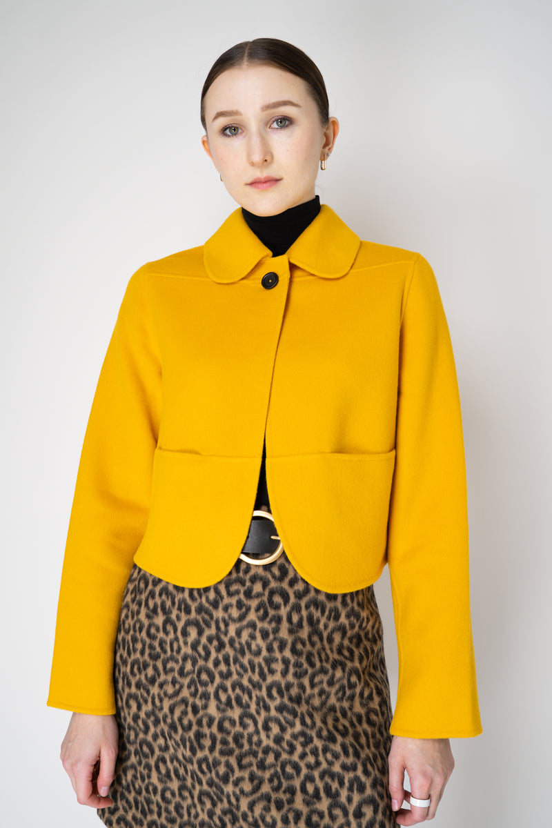 Odeeh Wool Cashmere Round Hem Cape-Front Cropped Jacket in Jade Yellow Vancouver. Shop Online or in Store.