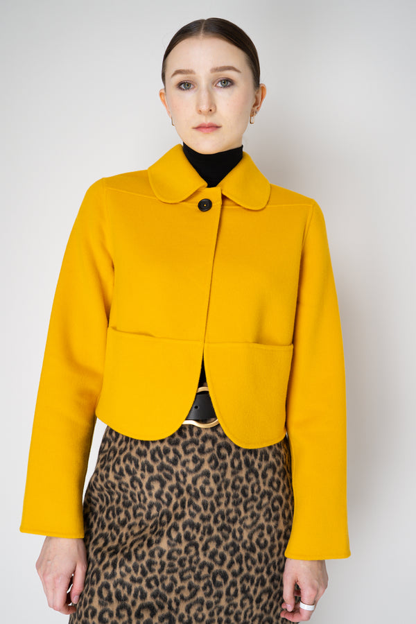 Odeeh Wool Cashmere Round Hem Cape-Front Cropped Jacket in Jade Yellow Vancouver. Shop Online or in Store.