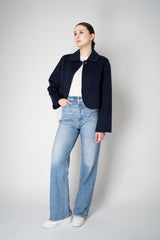 Odeeh Wool Cashmere Round Hem Cape-Front Cropped Jacket in Navy Vancouver. Shop Online or in Store.