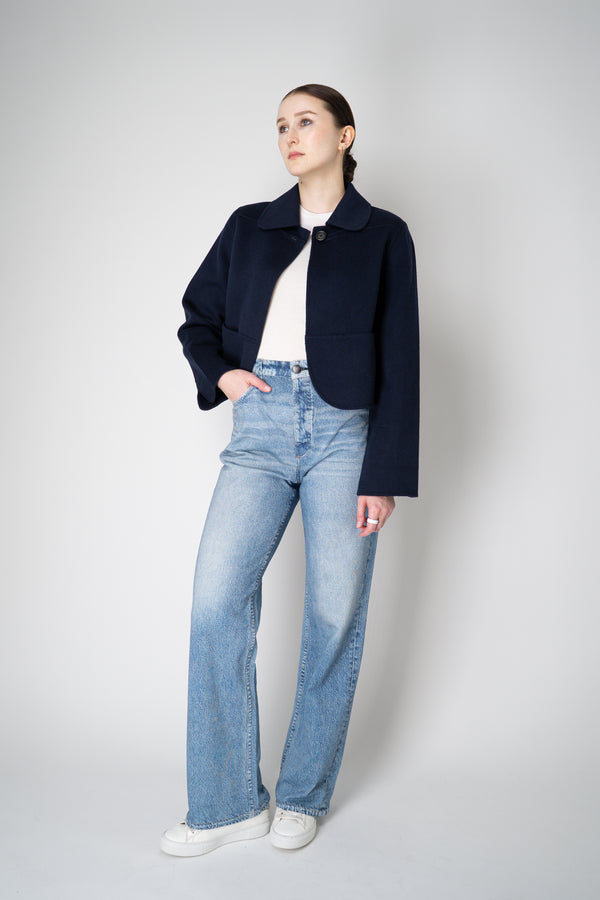 Odeeh Wool Cashmere Round Hem Cape-Front Cropped Jacket in Navy Vancouver. Shop Online or in Store.