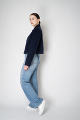 Odeeh Wool Cashmere Round Hem Cape-Front Cropped Jacket in Navy Vancouver. Shop Online or in Store.