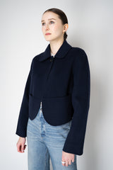 Odeeh Wool Cashmere Round Hem Cape-Front Cropped Jacket in Navy Vancouver. Shop Online or in Store.