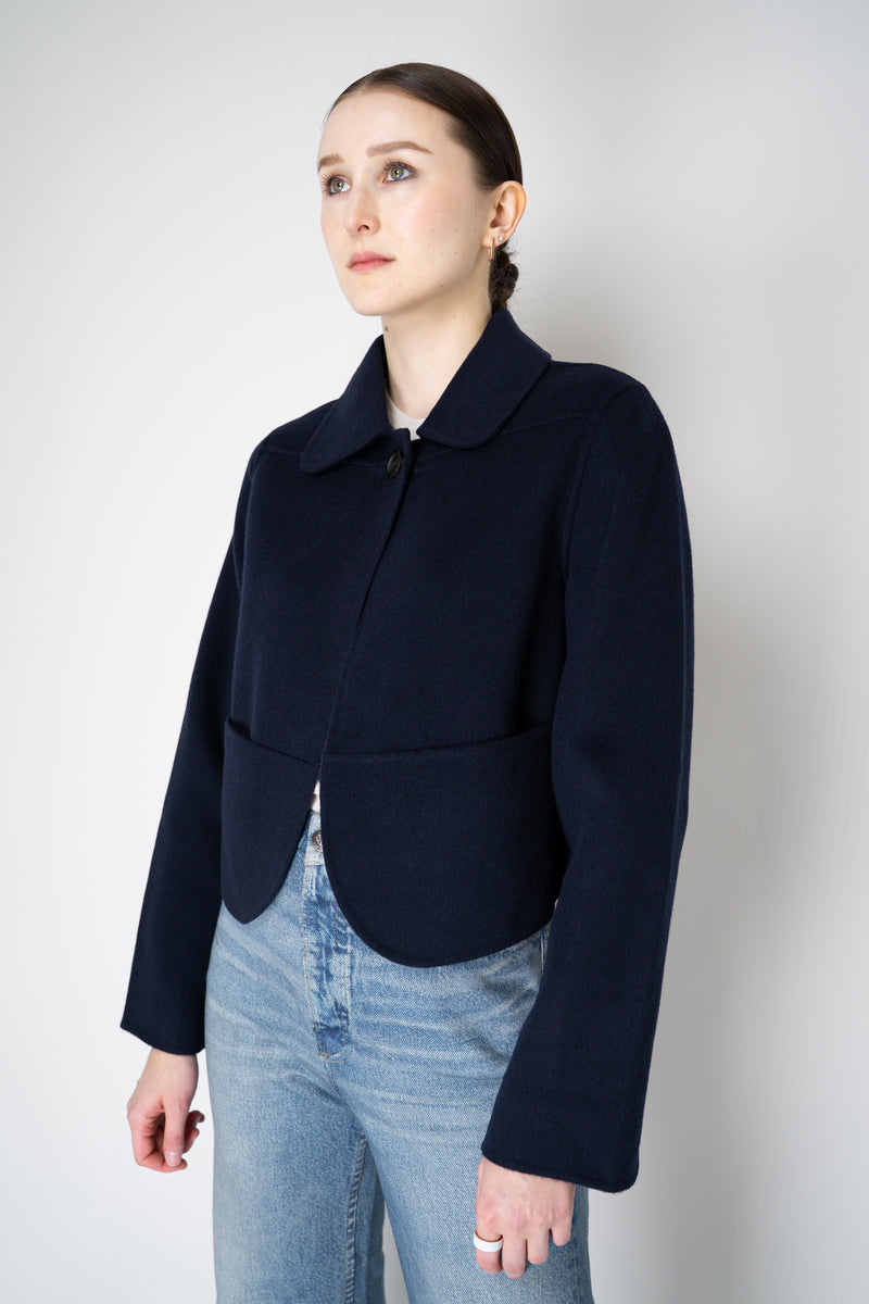 Odeeh Wool Cashmere Round Hem Cape-Front Cropped Jacket in Navy Vancouver. Shop Online or in Store.