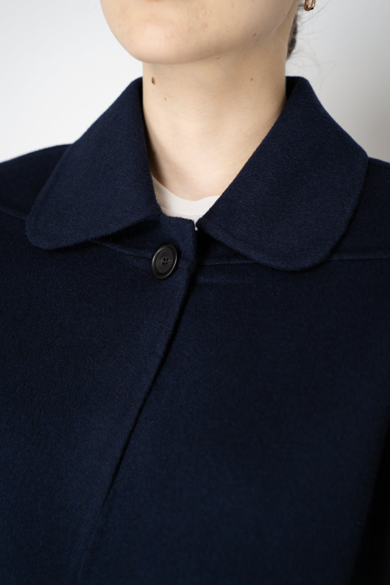 Odeeh Wool Cashmere Round Hem Cape-Front Cropped Jacket in Navy Vancouver. Shop Online or in Store.