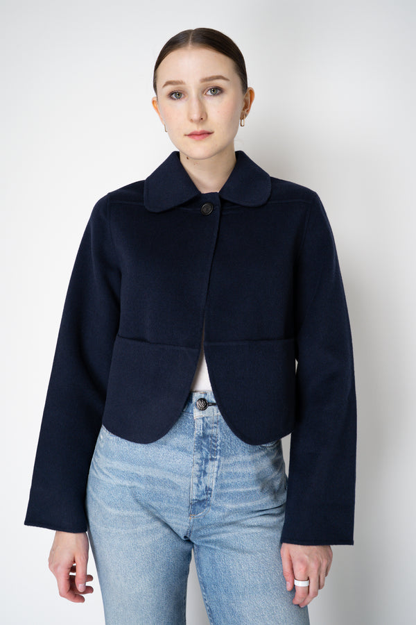 Odeeh Wool Cashmere Round Hem Cape-Front Cropped Jacket in Navy Vancouver. Shop Online or in Store.