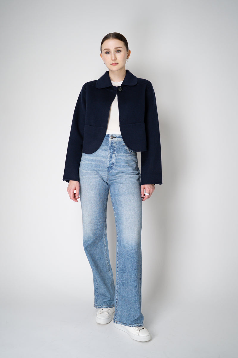 Odeeh Wool Cashmere Round Hem Cape-Front Cropped Jacket in Navy Vancouver. Shop Online or in Store.