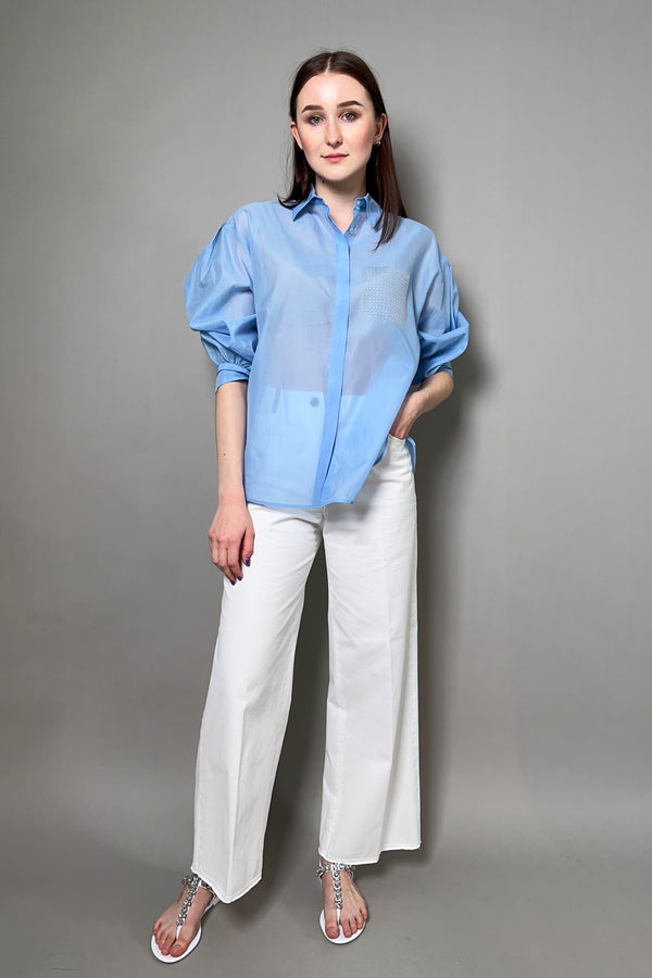 Peserico Cotton-Silk Shirt with Sequin Pocket in Light Blue - Ashia Mode - Vancouver