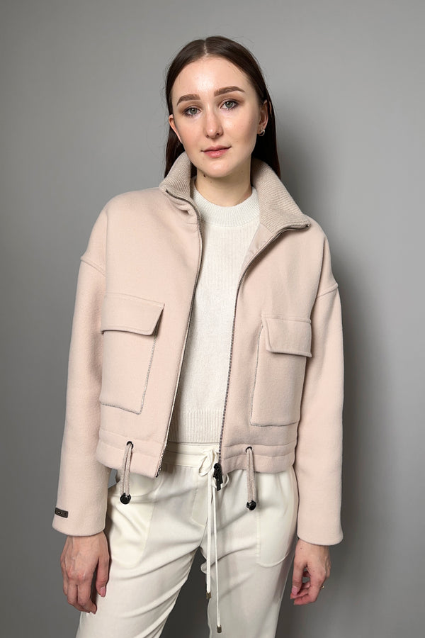 Peserico Casual Wool Jacket with Brilliant Beading Detail in Blush - Ashia Mode - Vancouver