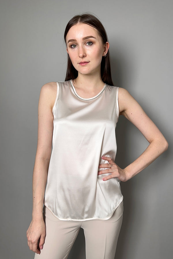 Peserico Silk Tank Top with Brilliant Beading in Ivory - Ashia Mode - Vancouver