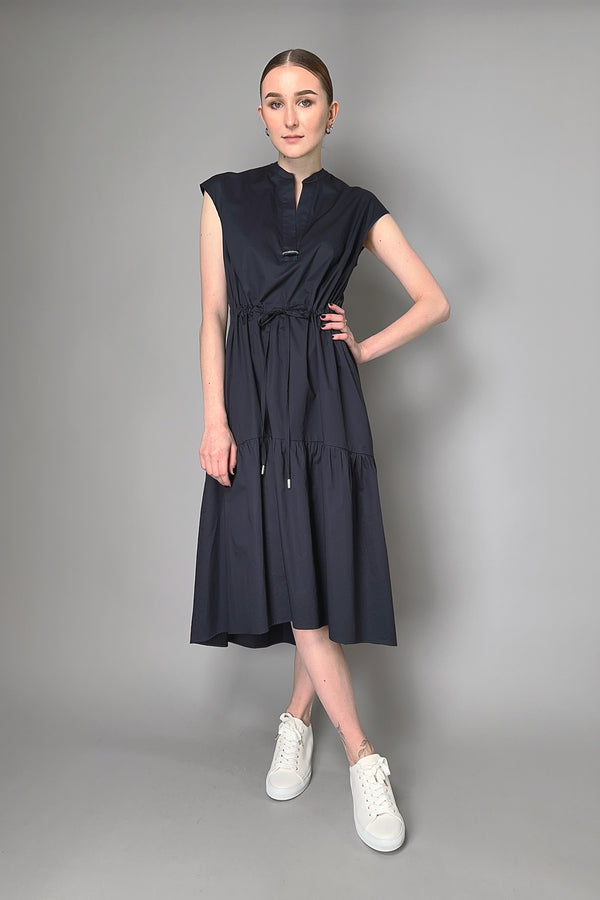 Peserico Cotton Dress with Flounce Bottom in Navy