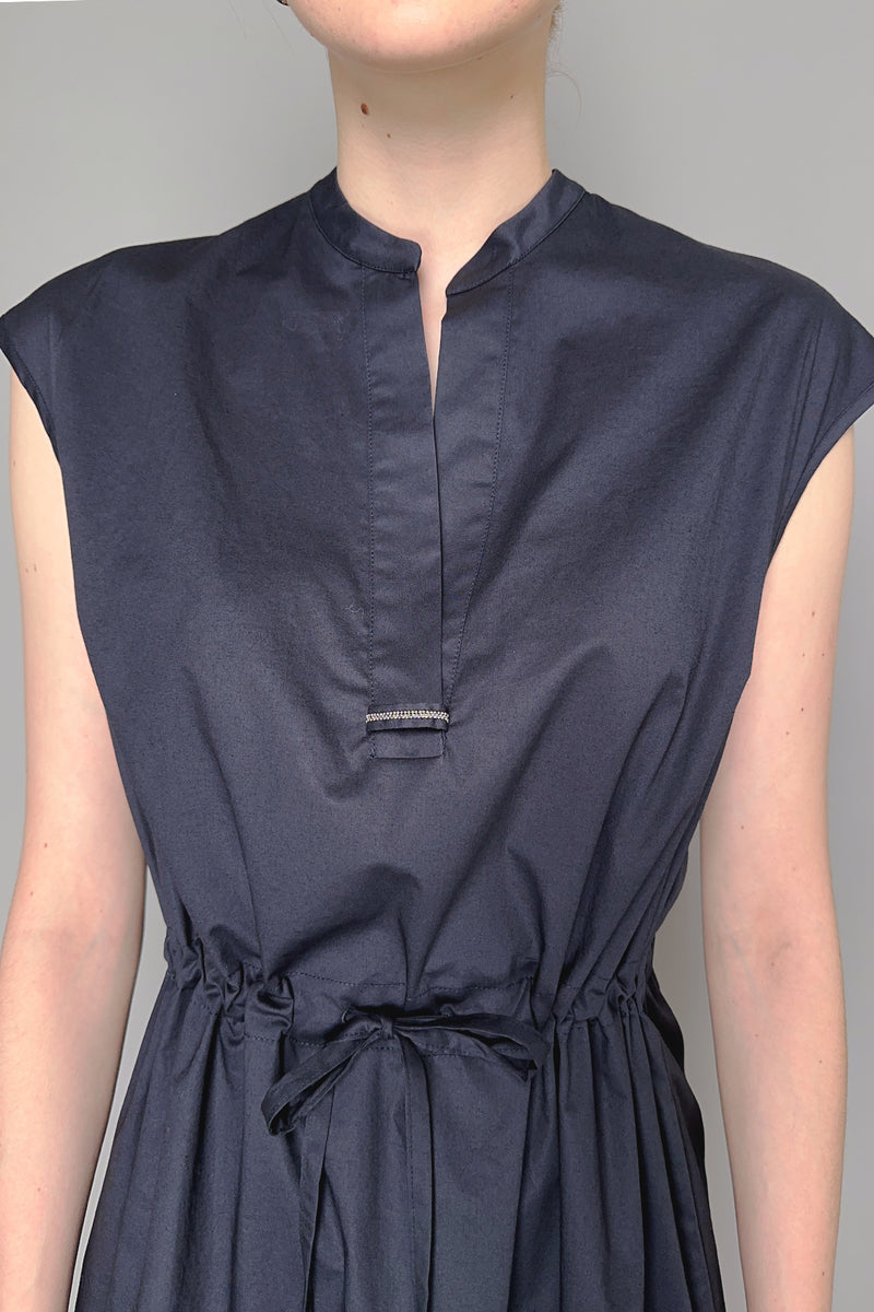Peserico Cotton Dress with Flounce Bottom in Navy