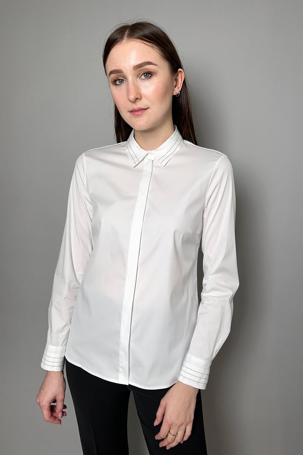 Peserico Cotton Shirt with Brilliant Beading Detail in White - Ashia Mode - Vancouver