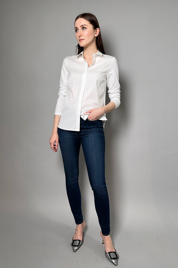 Peserico Cotton Shirt with Tonal Sequin Collar in White- Ashia Mode - Vancouver