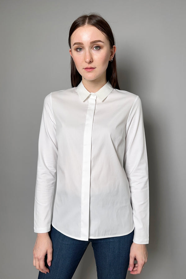 Peserico Cotton Shirt with Tonal Sequin Collar in White- Ashia Mode - Vancouver