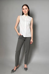 Peserico Cotton Sleeveless Shirt with Brilliant Beading Detail in White