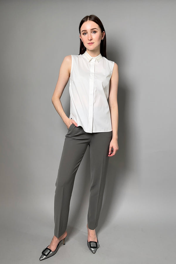 Peserico Cotton Sleeveless Shirt with Brilliant Beading Detail in White - Ashia Mode - Vancouver