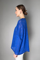 Peter O. Mahler Knitted Cotton Blend Rolled Trim Top in Royal Blue
