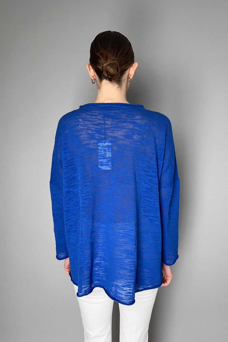 Peter O. Mahler Knitted Cotton Blend Rolled Trim Top in Royal Blue