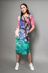Pleats Please Issey Miyake Tropical Winter Shirt Dress in Pink Vancouver. Shop Online or in Store.