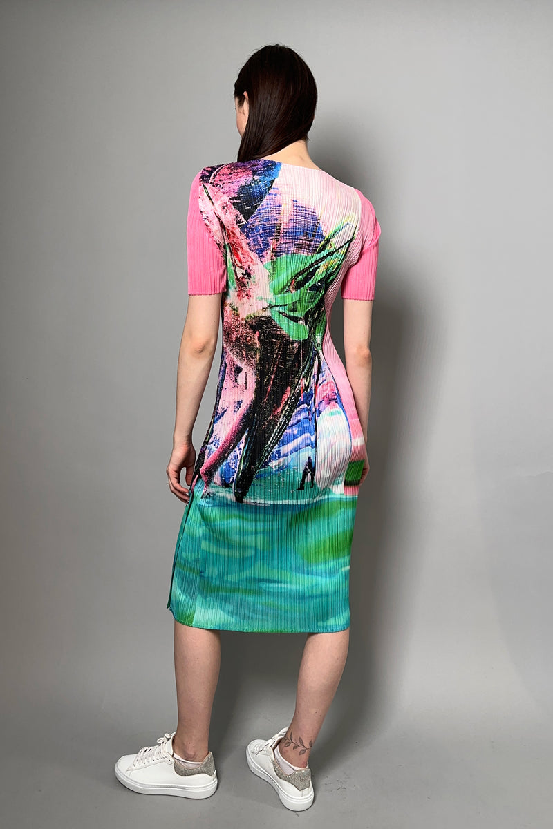 Pleats Please Issey Miyake Tropical Winter Shirt Dress in Pink Vancouver. Shop Online or in Store.