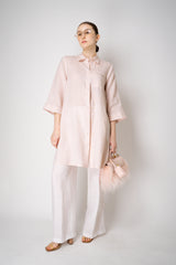 Peserico 3/4 Sleeve Linen Tunic with Slit Sides in Pink Vancouver. Shop online or in store