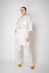 Peserico 3/4 Sleeve Linen Tunic with Slit Sides in White Vancouver. Shop online or in store