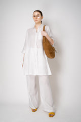 Peserico 3/4 Sleeve Linen Tunic with Slit Sides in White Vancouver. Shop online or in store