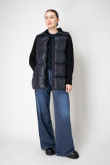 Peserico A-line Quilted Goose Down Jacket with Knit Lurex Sleeves in Navy Vancouver. Shop Online or in Store.