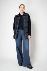 Peserico A-line Quilted Goose Down Jacket with Knit Lurex Sleeves in Navy Vancouver. Shop Online or in Store.