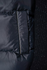 Peserico A-line Quilted Goose Down Jacket with Knit Lurex Sleeves in Navy Vancouver. Shop Online or in Store.