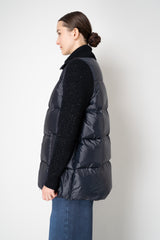 Peserico A-line Quilted Goose Down Jacket with Knit Lurex Sleeves in Navy Vancouver. Shop Online or in Store.