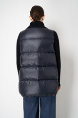 Peserico A-line Quilted Goose Down Jacket with Knit Lurex Sleeves in Navy Vancouver. Shop Online or in Store.