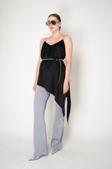 Peserico Asymmetric Hem Satin Camisole with Filo Diamante Straps in Black Vancouver. Shop Online or in Store.