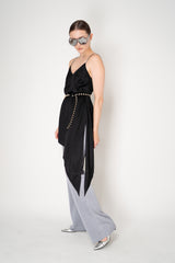 Peserico Asymmetric Hem Satin Camisole with Filo Diamante Straps in Black Vancouver. Shop Online or in Store.