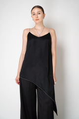 Peserico Asymmetric Hem Satin Camisole with Filo Diamante Straps in Black Vancouver. Shop Online or in Store.