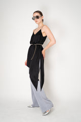 Peserico Asymmetric Hem Satin Camisole with Filo Diamante Straps in Black Vancouver. Shop Online or in Store.
