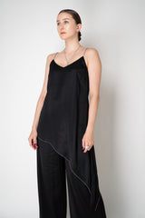Peserico Asymmetric Hem Satin Camisole with Filo Diamante Straps in Black Vancouver. Shop Online or in Store.