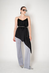 Peserico Asymmetric Hem Satin Camisole with Filo Diamante Straps in Black Vancouver. Shop Online or in Store.