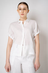 Peserico Boxy Collared Linen Blouse with Drawstring Cinchebale Sleeves in White Vancouver. Shop Online or in Store.