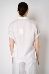 Peserico Boxy Collared Linen Blouse with Drawstring Cinchebale Sleeves in White Vancouver. Shop Online or in Store.