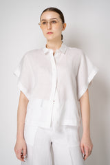 Peserico Boxy Collared Linen Blouse with Drawstring Cinchebale Sleeves in White Vancouver. Shop Online or in Store.