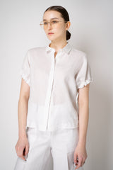 Peserico Boxy Collared Linen Blouse with Drawstring Cinchebale Sleeves in White Vancouver. Shop Online or in Store.