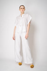 Peserico Boxy Collared Linen Blouse with Drawstring Cinchebale Sleeves in White Vancouver. Shop Online or in Store.