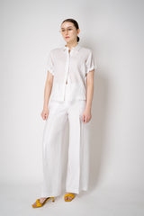 Peserico Boxy Collared Linen Blouse with Drawstring Cinchebale Sleeves in White Vancouver. Shop Online or in Store.