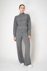 Peserico Cashmere Blend Knit  Zip Pullover with Filo Diamante Stripes in Grey Vancouver. Shop Online or in Store.